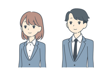 フォーマルな服装のビジネスマンとビジネスウーマン 斜め