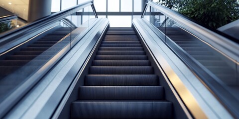 Obraz premium Horizontal escalator staircase providing seamless movement and accessibility. The escalator staircase design enhances the user experience for smooth, efficient transit.