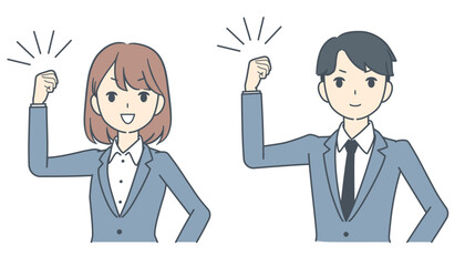 ガッツポーズをするビジネスマンとビジネスウーマン