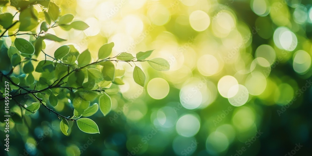 Poster natural green bokeh background featuring soft and vibrant green hues created under the shade of tree