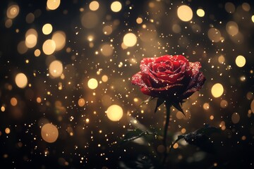 A solitary rose blooms gracefully amidst a vast, open field, symbolizing love and beauty on Valentine's Day.