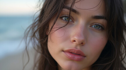 close-up portrait of a beautiful woman on the beach