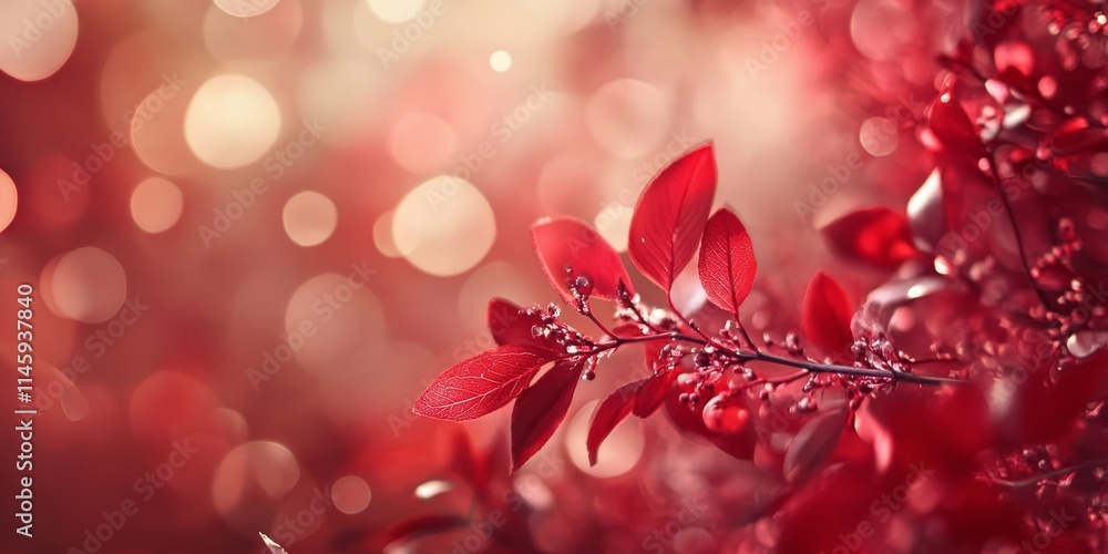 Poster soft bokeh effect combined with a blurred red background creates a visually stunning scene, emphasiz