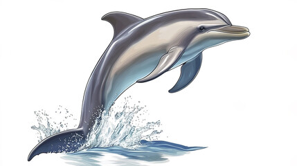 Jumping dolphin splashing water, showcasing its playful nature and grace