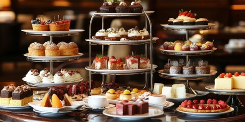 Afternoon tea showcases a delightful array of desserts and sweets, perfect for indulging in a charming experience filled with assorted afternoon tea treats and delightful sweets.