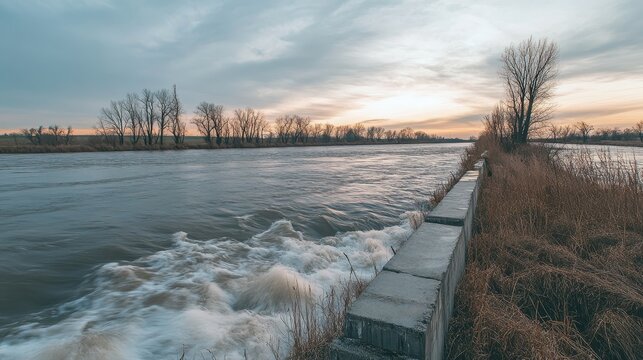 A grand dike serves to protect the valley from flooding, a crucial structure built in response to the devastating floods experienced in the 1960s, ensuring safety for the area.