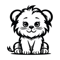 Elegant Silhouette Of A Black And White Lion Vector Illustration