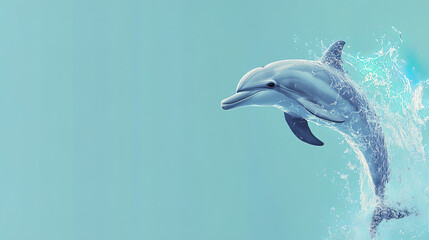 Fototapeta premium playful dolphin leaps joyfully from water, creating splash