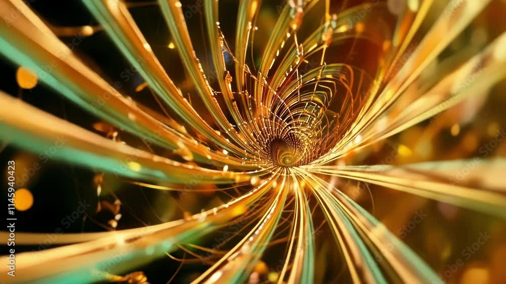 Poster a spinning kaleidoscope made of shimmering strings symbolizing the constant movement and energy with