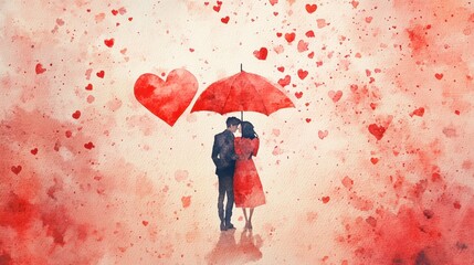 A couple is standing under an umbrella in the rain