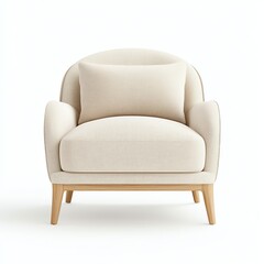 Fototapeta premium A stylish, cream-colored armchair with a plush design and wooden legs, perfect for modern living spaces.