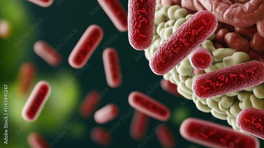 Poster bacteria in digestive system concept, visualization of friendly bacteria forming protective layers i