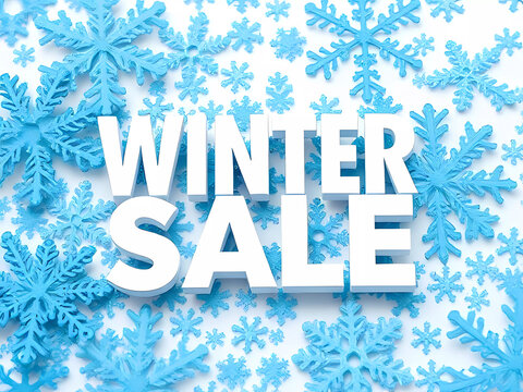 Winter Sale mit blauen Schneeflocken im Hintergrund