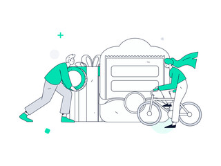 Use red envelopes to attract new customers and promote activity. Flat vector character concept illustration
