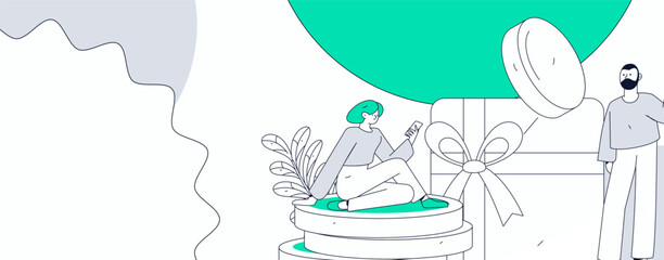 Use red envelopes to attract new customers and promote activity. Flat vector character concept illustration
