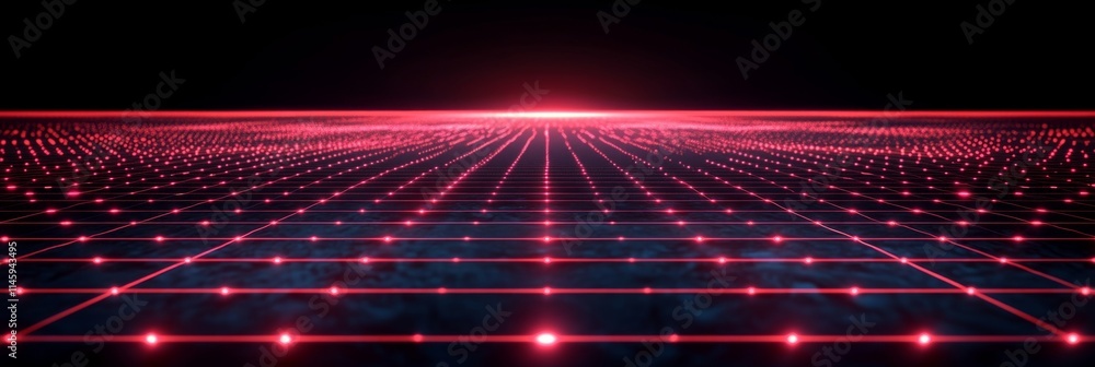 Poster futuristic red grid glowing on dark background representing digital world and new technologies