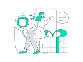 Use red envelopes to attract new customers and promote activity. Flat vector character concept illustration
