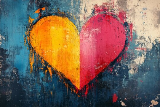 Artistic representation of love and affection with vibrant colors on textured background