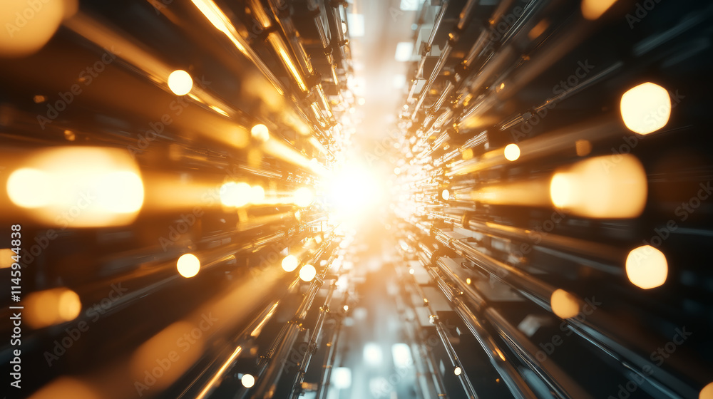 Poster dynamic light burst creating an immersive experience of energy and motion through a tunnel of glowin
