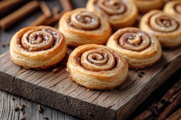 Fototapeta premium Cinnamon Rolls on Wooden Cutting Board