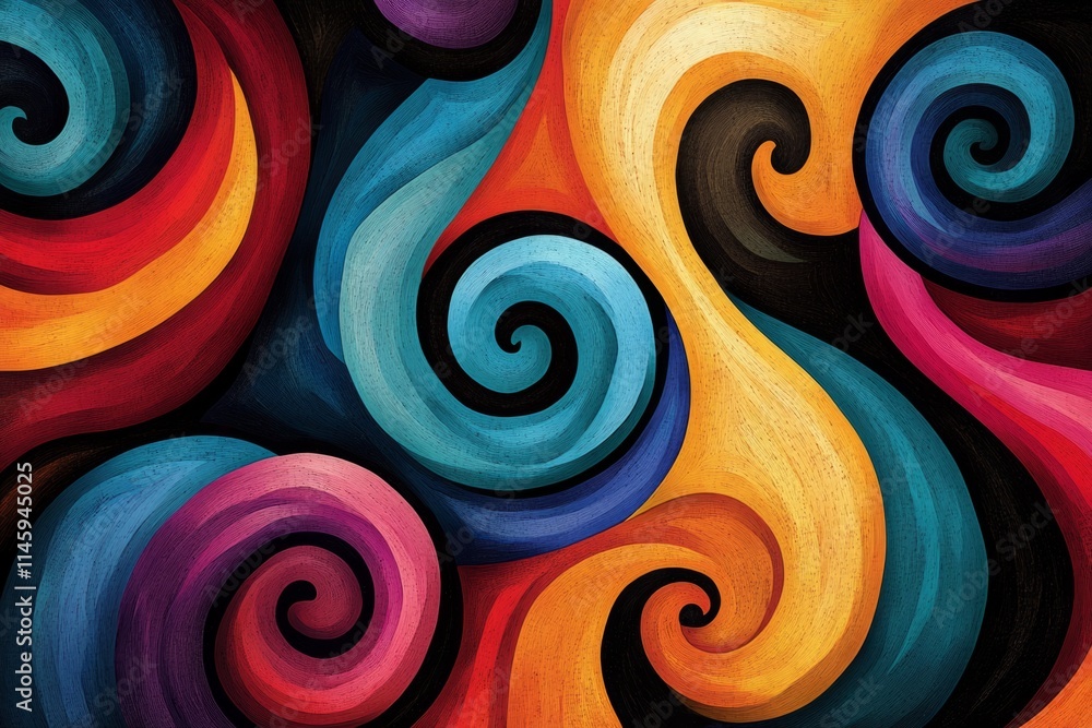 Poster colorful swirls intertwining, creating a vibrant and dynamic abstract composition, full of energy an