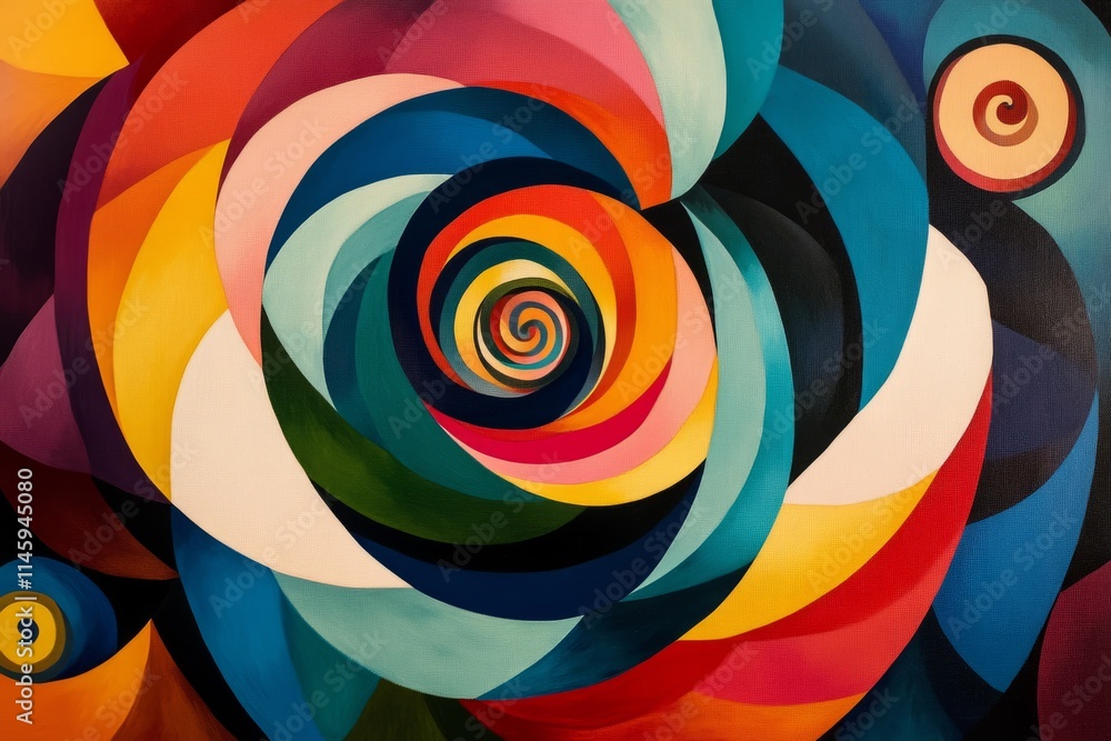Poster vivid colors and dynamic shapes converge, drawing the viewer into a captivating spiral in this abstr
