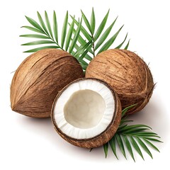 Isolated on white, a brown and white coconut, a tropical fruit and healthy food, shows its hard shell
