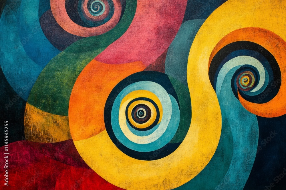 Poster vibrant abstract art featuring colorful spirals and swirling patterns, creating a visually captivati