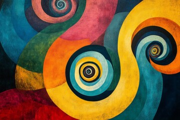 Vibrant abstract art featuring colorful spirals and swirling patterns, creating a visually captivating modern design