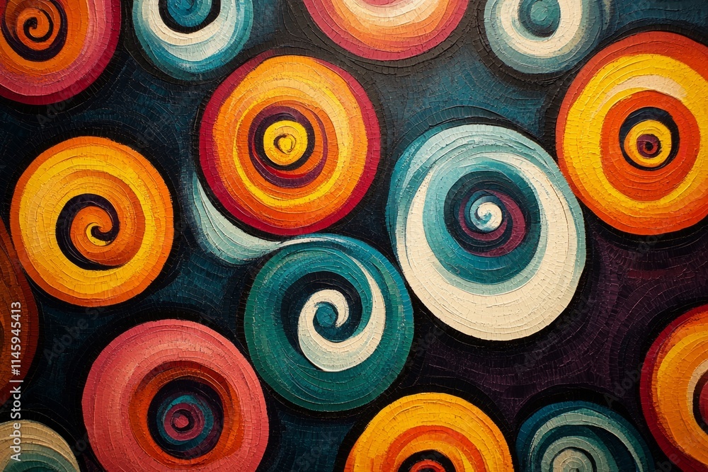 Poster Colorful swirls forming an abstract pattern on a textured canvas, creating a vibrant and dynamic painting