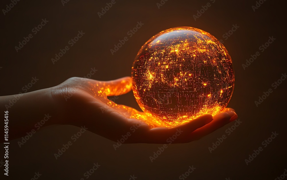 Aufkleber hand interacting with a luminous digital globe, representing the control and navigation of global da