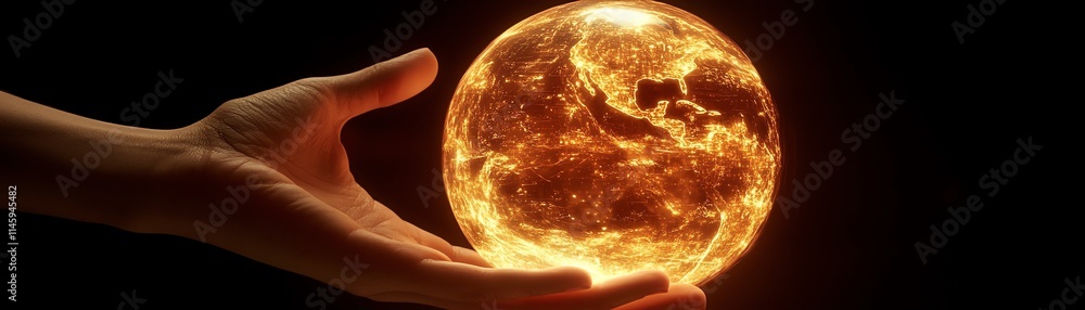 Aufkleber hand interacting with a radiant digital globe, symbolizing the control and navigation of global data