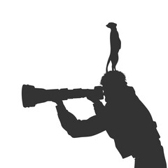 Wildlife Photographer with Meerkat Silhouette Vector Illustration