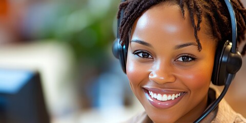 Cheerful telephone operator providing assistance with a smile, showcasing professionalism and customer service skills in a dynamic communication environment. The smiling telephone operator enhances