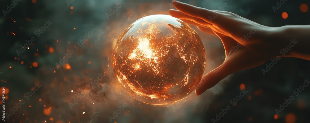 Aufkleber hand reaching towards a glowing digital globe, representing global connection, data navigation, and 