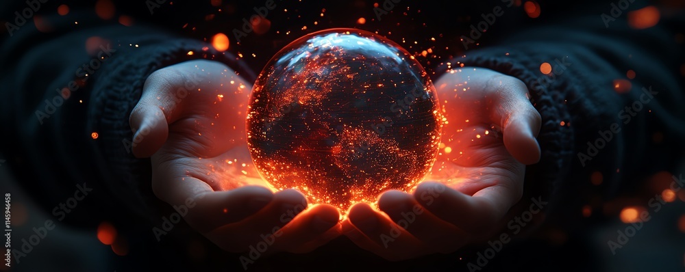 Aufkleber hands holding a luminous digital globe, surrounded by data visualizations and holographic elements, 