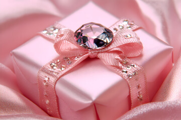 Gift box presentation pink background decorative item elegant setting close-up view aofthanit concept