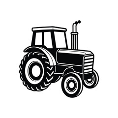 Classic Tractor Silhouette - Black and White Farming Vector Illustration
