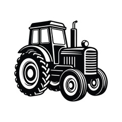Classic Tractor Silhouette - Black and White Farming Vector Illustration