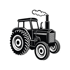 Classic Tractor Silhouette - Black and White Farming Vector Illustration