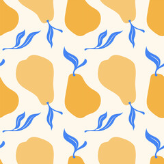 Seamless pear pattern. Fruit background design. Repeating print for fabric