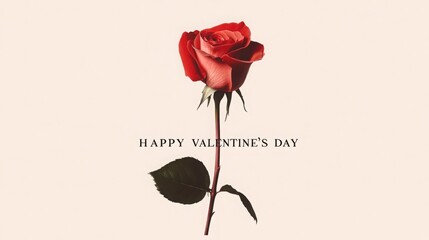 A vibrant red rose stands elegantly against a soft background, symbolizing love and passion. The phrase Happy Valentine's Day is thoughtfully placed, enhancing the romantic feel of the moment.