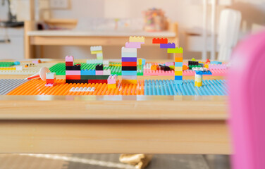 Bright and colorful children's playroom with educational toy. Preschool lerning concept