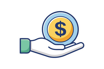 Colorful Hand Holding Dollar Coin Icon for Financial Graphics