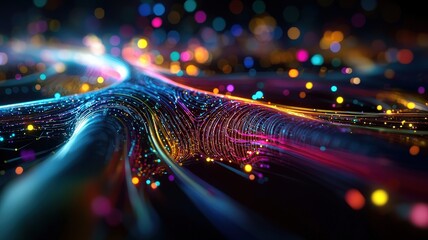 Cybersecurity Breach Visualization concept. Vibrant abstract background with colorful lights and flowing patterns.