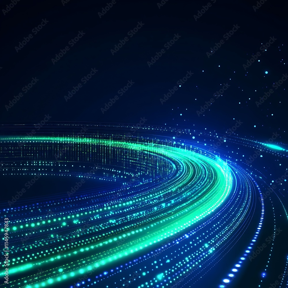 Poster abstract digital background featuring colorful light trails and sparkles in a dark environment