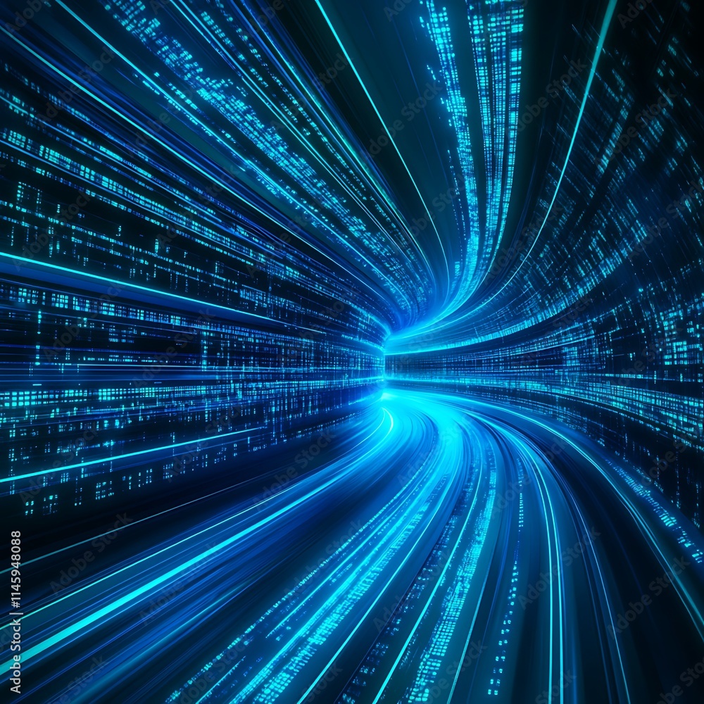 Poster abstract digital data stream with light and matrix elements representing technology and innovation