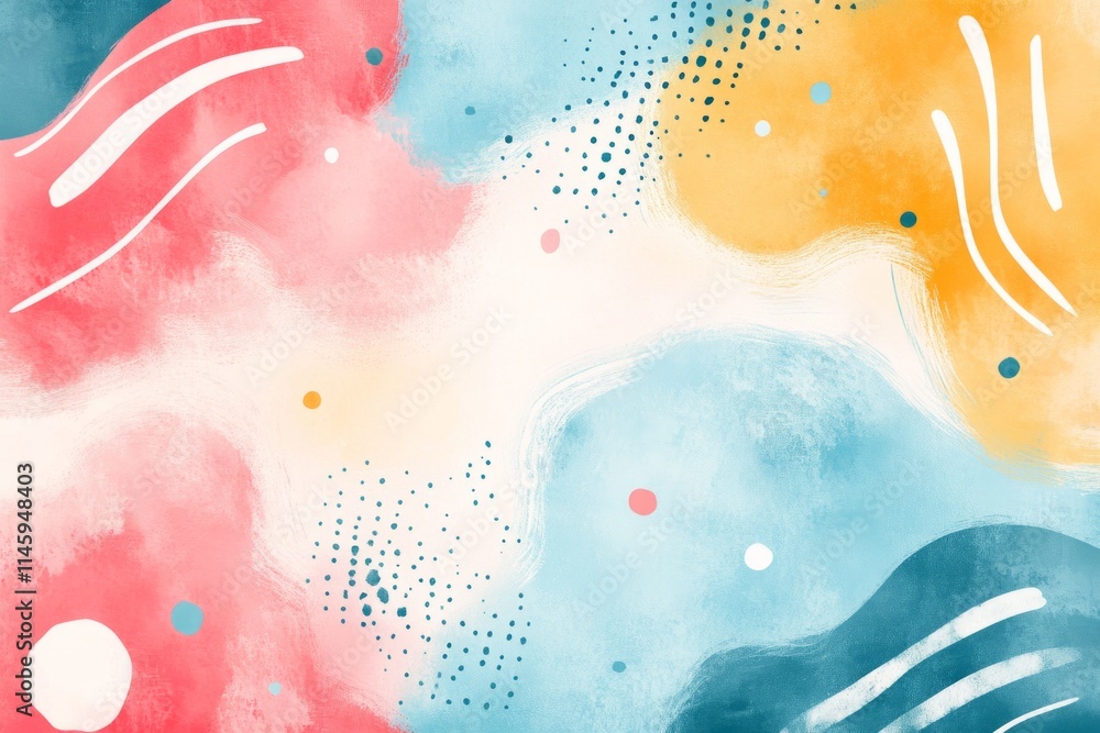 Poster pastel color stains creating an abstract artistic background with flowing shapes and dotted textures