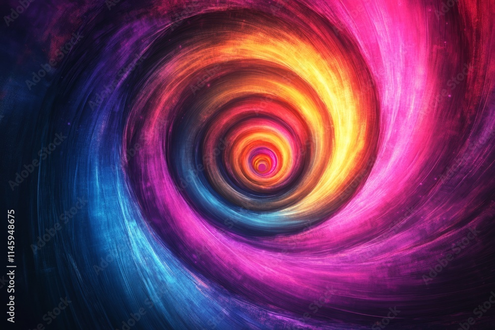 Poster bright swirling vortex creates a vibrant and dynamic tunnel effect, with colorful streams of light f