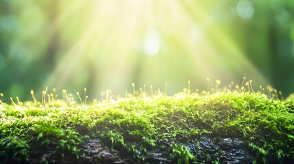 Lush Green Moss Covered Log Basking Sunlight